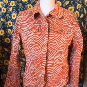 DG2 by Diane Gilman Vibrant Orange And Tan Zebra Jean Jacket
